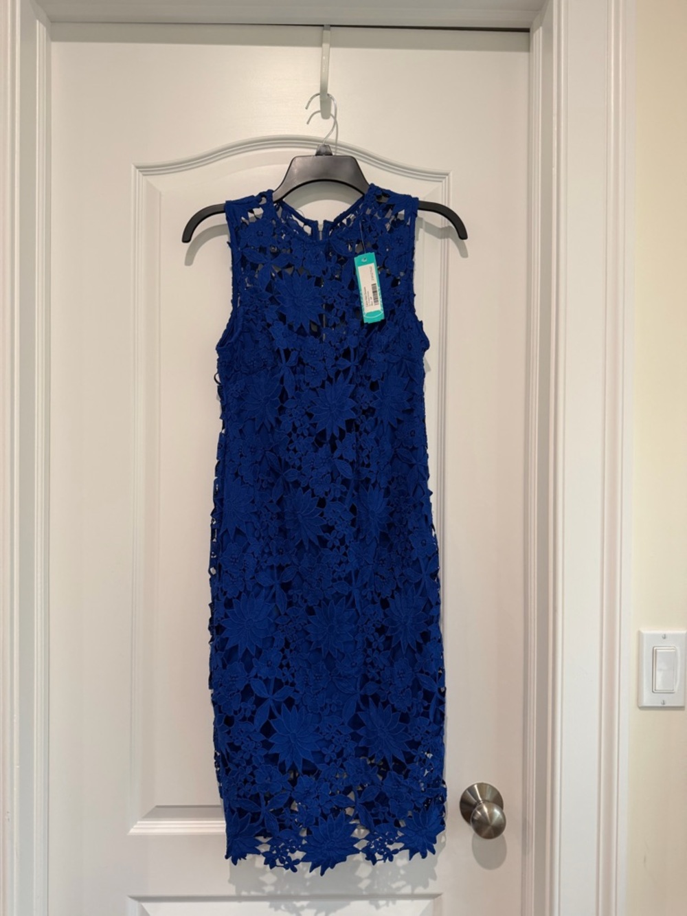 Calvin Klein Royal Blue Floral Crochet Lace Midi Dress
